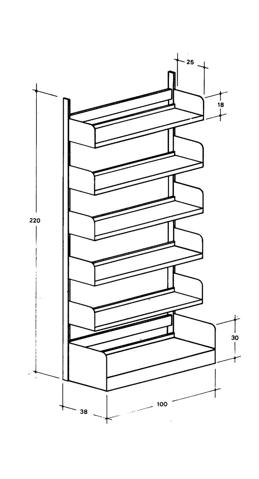 Disegno della liberia con le dimensioni di ingombro